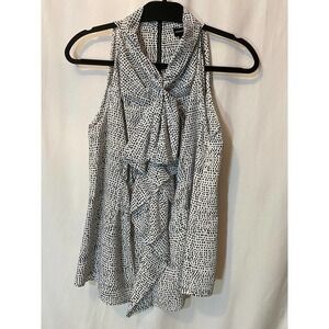 Jabot Sleeveless Blouse Large by Central Park West Black White NEW